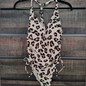 Kona Sol Brown Leopard Print One-Piece Swimsuit